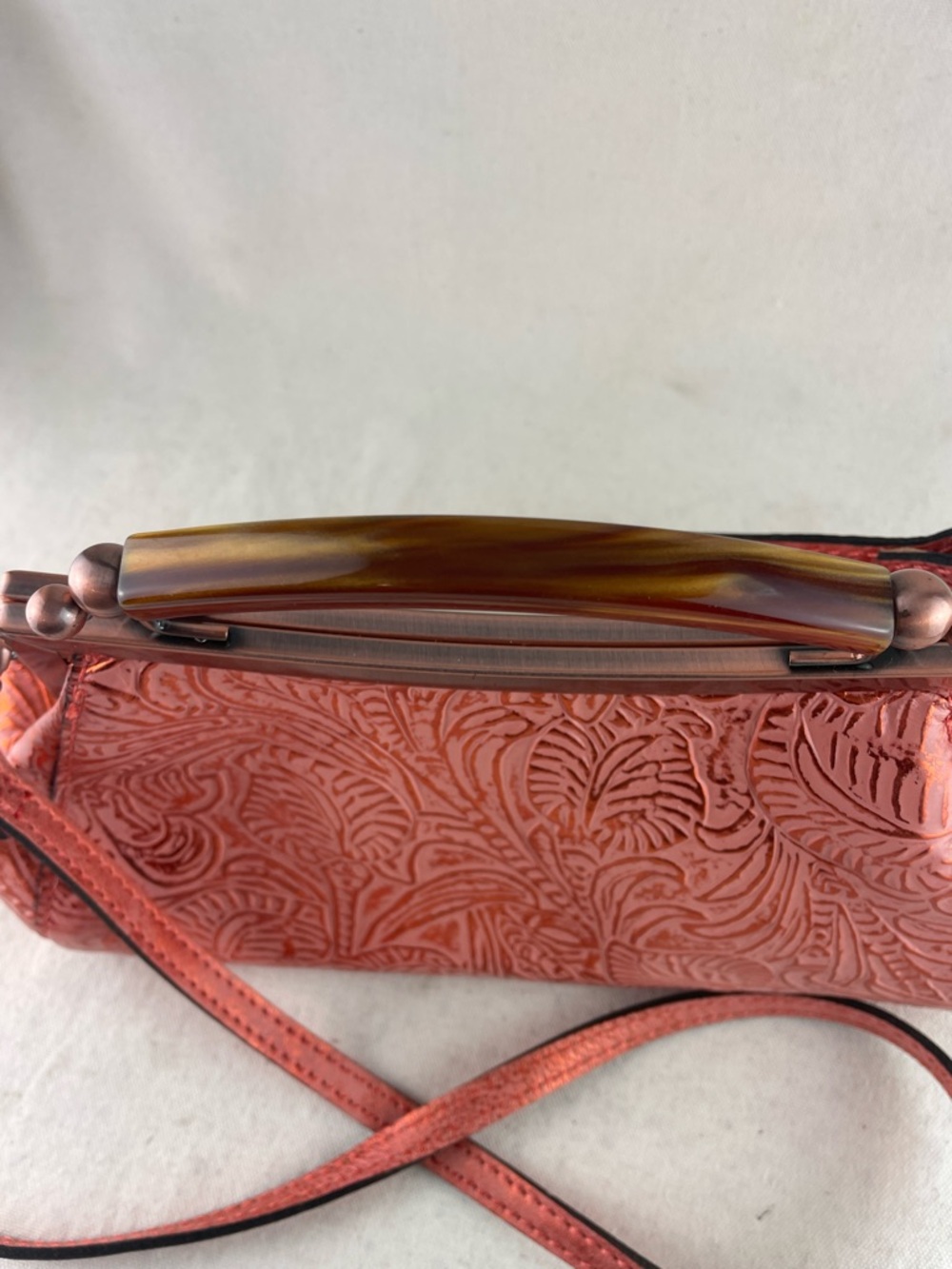 Patricia Nash Embossed Floral Leather Crossbody Bag in Coral - Picture 5 of 13